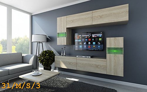 FUTURE 31 Wohnwand Anbauwand Möbel Wohnzimmer Wohnzimmerschrank TV-Schrank Matt Sonoma LED RGB Beleuchtung