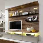 Gwinner Felino FE32 Wohn-Wand mit Beleuchtung und Vollauszügen ★ Schrank-Wand ★ Wohnzimmer-Möbel ★ Nussbaum | Lack Fango ★ Teilmassiv, Unterteil | Lowboard | Holz-Paneel ★ Wand-Paneel Holz