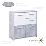 Kommode mit 3 Türen und 2 Schubladen Sideboard Mehrzweckschrank Anrichte Diele Flur Esszimmer Wohnzimmer Beton hellgrau weiß mit Metallauszügen