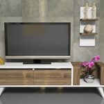 PERS Wohnwand - Weiß / Nussbaum - TV Lowboard - TV Board - Fernsehtisch mit Wandregal in modernem Design