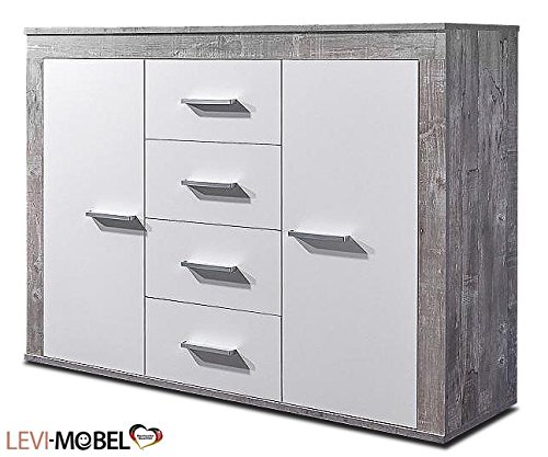 SIDEBOARD ANBAUWAND WOHNZIMMER WOHNWAND BETON-OPTIK WEIß MATT NEU 834423