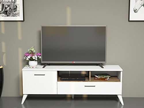 SINBA Wonwand - Weiß / Nussbaum - TV Lowboard - Fernsehtisch in modernem Design