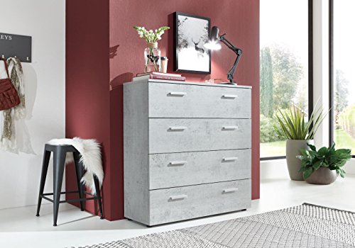 Schubladen Kommode Sideboard MARBELLA in Beton Betonoptik - Made in Germany - Höhe 91cm, Breite 88cm, Tiefe 32cm