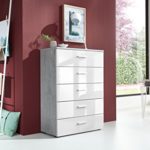 Schubladen Kommode Sideboard MARBELLA in Beton mit Hochglanz weißen Fronten - Betonoptik Höhe 91 Tiefe 32 cm Made in Germany