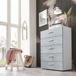 Schubladen Kommode Sideboard MARBELLA in weiß (Oberboden hochglanz) mit Beton Fronten - Höhe 91 Tiefe 32 cm Made in Germany
