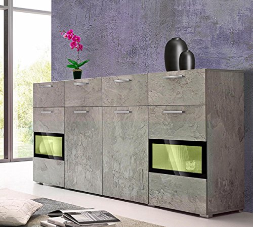 Sideboard 679535 Kommode 4-türig beton - Absetzung schwarz 182cm