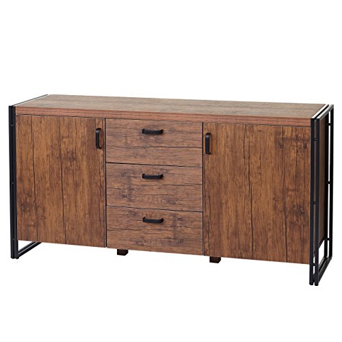 Sideboard HWC-A27, Kommode Schrank 80x160x40cm 3D-Struktur, Wildeiche-Optik