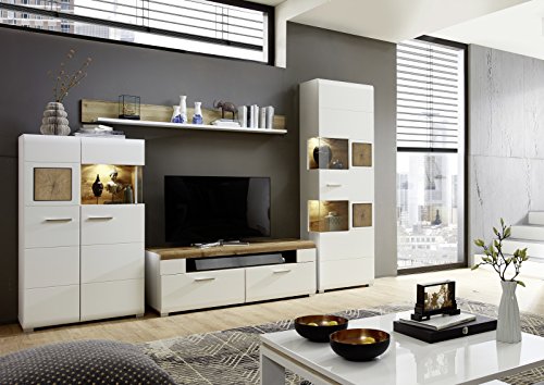Stella Trading TV Wohnvorschlag Set bestehend aus 4 Typen, Holzdekor, weiß, 47 x 325 x 205 cm