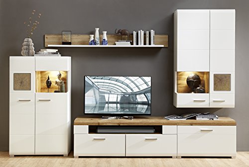 Stella Trading TV Wohnvorschlag Set bestehend aus 5 Typen, Holzdekor, weiß, 47 x 320 x 205 cm