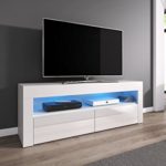 TV-Element TV Schrank TV-Ständer Entertainment Lowboard LUNA 140 cm, Körper weiß matt /Fronten weiß hochglanz mit RGB LED