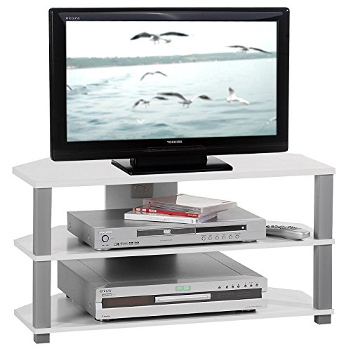 TV-Lowboard Rack JACK, in weiß und grau mit 2 offenen Fächern