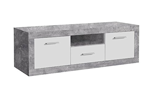 TV-Lowboard, TV-Schrank, TV-Board, Fernsehschrank, TV-Bank, TV-Sideboard, TV-Unterschrank, TV-Kommode, Phonoschrank, TV-Rack, Beton-Optik, weiß