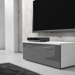 TV Möbel Lowboard Schrank Ständer Boston Korpus weiß/Front Grau Hochglanz 100 cm