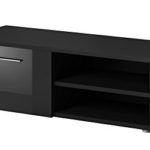 TV Möbel Schrank Ständer Vegas 90 cm Körper Matt Schwarz / Front Hochglanz Schwarz