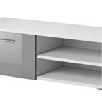 TV Möbel Schrank Ständer Vegas 90 cm Körper Matt Weiß / Front Hochglanz Grau