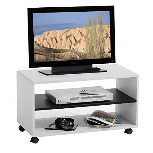 TV-Möbel TV-Rack Lowboard Fernsehtisch TV-Tisch TV-Element ATLANTA, weiß - schwarz, mit Rollen