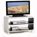 TV Rack Beistelltisch Lowboard Couchtisch Wohnzimmertisch MIAMI, 1 Regalboden, 4 Doppelrollen, in weiß/schwarz