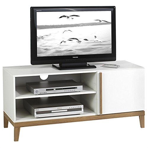 TV Rack Lowboard Hifi Möbel Fernsehtisch Beistelltisch Wohnzimmertisch RIGA, 2 Fächer, 1 Tür, weiß