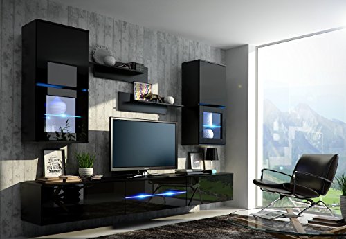 ZOE Moderne Wohnwand, Exklusive Mediamöbel, TV-Schrank, Neue Garnitur, Große Farbauswahl (RGB LED-Beleuchtung Verfügbar)