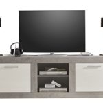 trendteam PE31835 TV Möbel Lowboard weiss Hochglanz, Absetzungen Beton Industry, BxHxT 210x69x50 cm