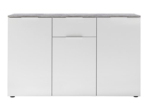 trendteam VI Kommode Sideboard | Weiß | Grau (Betonoptik) | 127 x 81 cm
