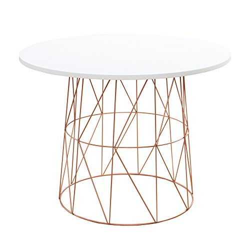 Moderner Couchtisch Beistelltisch WIRE TEA TABLE Metallgestell in kupfer Tischplatte in weiß Metallkorb Wohnzimmertisch skandinavisches Design