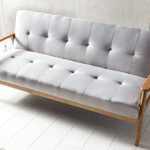 SalesFever® Design-Schlafsofa, Sofa-Bett im skandinavischen Stil, modernes 3-Sitzer Klappsofa, Stoff hellgrau, FSC® 100% Holzgestell Eiche