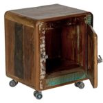 SIT-Möbel 2659-98 Nachttisch "Fridge", 50 x 38 x 56 cm, Echtes Altholz, mit Kühlschrankgriffen auf Metallrollen, bunt lackiert