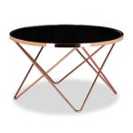 Relaxdays Beistelltisch COPPER aus Kupfer und Schwarzglas groß HBT: 49 x 85 x 85 cm Glas Couchtisch in edlem Design als Glastisch und Sofatisch modern geschwungen mit Glasplatte, kupferfarben