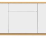 Tenzo 2275-454 Patch Designer Sideboard, lackiert, Matt, Topplatte furniert, Untergestell massiv, 85 x 179 x 47 cm, weiß / eiche