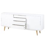AC Design Furniture Sideboard weiß Hochglanz mit 2 Schiebetüren und 4 Schubladen Romin