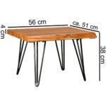 Design Couchtisch MAHILO Massivholz Tisch Baumkante 56 x 38 x 51 cm | Sheesham Holztisch mit Metallbeinen | Wohnzimmertisch im rustikalen Landhausstil
