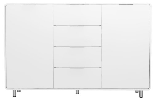 Tenzo 8436-001 Step - Designer Sideboard weiß, MDF lackiert matt, Griffe und Füße aus Metall, 101 x 161 x 44 cm