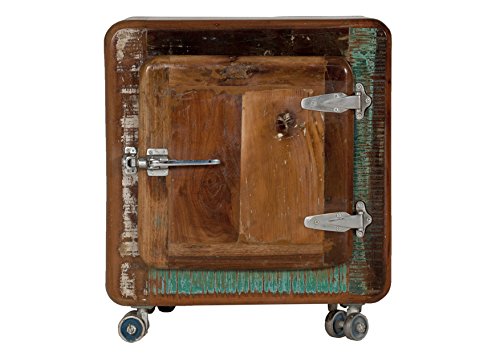 SIT-Möbel 2659-98 Nachttisch "Fridge", 50 x 38 x 56 cm, Echtes Altholz, mit Kühlschrankgriffen auf Metallrollen, bunt lackiert