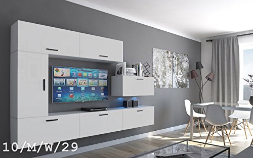 Wohnwand FUTURE 10 Moderne Wohnwand, Exklusive Mediamöbel, TV-Schrank, Neue Garnitur, Große Farbauswahl (10_M_W_29, LED Blau)