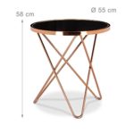 Relaxdays Beistelltisch COPPER aus Kupfer und Schwarzglas medium HBT: 58 x 55 x 55 cm Glas Couchtisch in edlem Design als Glastisch und Sofatisch modern geschwungen mit Glasplatte, kupferfarben