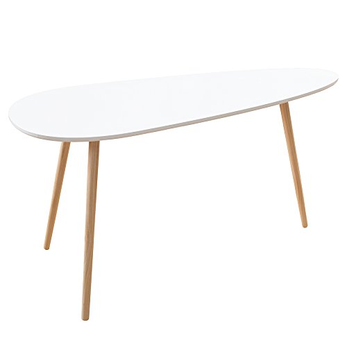 Retro Couchtisch STOCKHOLM 115cm weiß Pinie nierenförmig Beistelltisch Holztisch Tisch