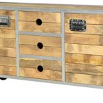 SIT-Möbel 2203-01 Sideboard "Roadies", Mangoholz unbehandelt, naturfarben mit Alu beschlagen auf Gummirollen, 2 Holztüren, 3 Schubladen, 150 x 40 x 90 cm