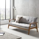 SalesFever® Design-Schlafsofa, Sofa-Bett im skandinavischen Stil, modernes 3-Sitzer Klappsofa, Stoff hellgrau, FSC® 100% Holzgestell Eiche