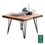 WOHNLING Design Couchtisch MAHILO Massivholz Tisch Baumkante 56 x 38 x 51 cm | Sheesham Holztisch mit Metallbeinen | Wohnzimmertisch im rustikalen Landhausstil