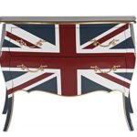 Designer Kommode mit 2 Schubladen aus Mahagoni und MDF 120x90 cm blau / rot | Union Jack | Barock Side-Board in blau / rot | Design Konsole aus MDF 120cm x 90cm