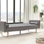SalesFever® Designer Schlafsofa, Couch mit Schlaffunktion, Stoff Grau, Holz Eiche, FSC® 100% zertifiziert