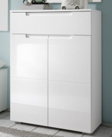 AVANTI TRENDSTORE - SPILLA - Schuhkommode mit 1 Schublade und 2 Türen, weiß / weiß Hochglanz Dekor, ca 70x101x40cm