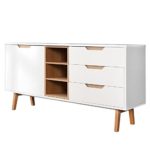 Design Retro Sideboard NORDIC 150cm edelmatt weiß Echt Eiche Anrichte Kommode Wohnzimmer Schrank