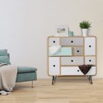 FineBuy Sideboard KUUSAMO mit 9 Schubladen Retro Design Holz 80 x 80 x 40 cm | Kommoden-Schübe mit verschiedenen Mustern & Grifflöcher | Anrichte Metallbeine