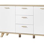 Germania 3216-221 Sideboard im skandinavischen Design GW-Oslo in Weiß/Absetzungen Sanremo-Eiche-Nachbildung, 144 x 85 x 40 cm (BxHxT)