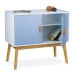 Relaxdays Sideboard Retro im Skandinavischen Design HBT: 72 x 80,5 x 40,5 cm Nostalgischer Beistellschrank aus Holz mit 2 Flügeltüren als klassische Kommode oder Schränkchen matt lackiert, blau weiß