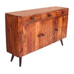 Side-Board natur aus Sheesham-Holz mit 3 Türen und 3 Schubladen 140x38x85 cm | Nub | Kommode mit Metallbeinen in antik-schwarz 3-türig 140cm x 38cm x 85cm