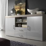 Sideboard Kommode Mambo 164 cm 2 Türen 2 Schubladen Körper Licht Eiche Sonoma / Front Weiß Hochglanz