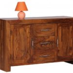 Sideboard Massivholz Sheesham Kommode 118 cm 3 Schubladen 2 Türen Design Highboard Landhaus-Stil braun natur
